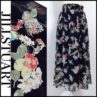 ジルバイジルスチュアート(JILL by JILLSTUART)の〖未使用に近い・新品同様〗ウエストフリル×リボン 花柄 ロングスカート(ロングスカート)