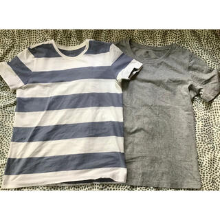 ムジルシリョウヒン(MUJI (無印良品))の薄手Tシャツ2枚セット　無印＆アース　ボーダー　グレー(Tシャツ(半袖/袖なし))