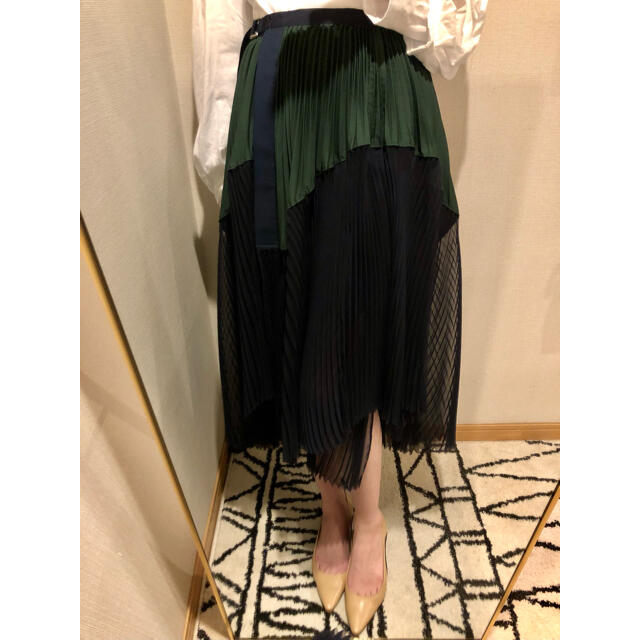 sacai - sacai サカイ プリーツスカート ネイビー×グリーンの通販 by