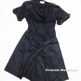 ヴィヴィアンウエストウッド(Vivienne Westwood)の【Vivienne Westwood】刺繍ORB ストライプ ラップ ワンピース(ひざ丈ワンピース)