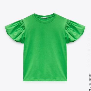 ザラ(ZARA)のZARA パフスリーブTシャツ グリーン Ｓ(Tシャツ(半袖/袖なし))