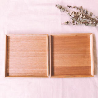 【新品】木製スクエアトレイ　お盆　2枚　ナチュラル(テーブル用品)