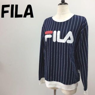 フィラ(FILA)の【人気】フィラ ビッグロゴトレーナー スウェット ストライプ柄 L ユニセックス(トレーナー/スウェット)