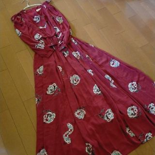 サンタモニカ(Santa Monica)の古着屋 vintage ベルト付き 花柄 ロングドレスワンピース(ロングワンピース/マキシワンピース)