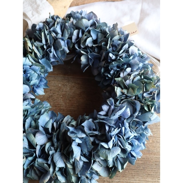 涼しげな藍色紫陽花のSimpleリース。紫陽花リース。ドライフラワーリース