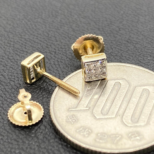 本物 0.25ct ダイヤモンド 14k YG イエローゴールド ピアス 2個 メンズのアクセサリー(ピアス(両耳用))の商品写真