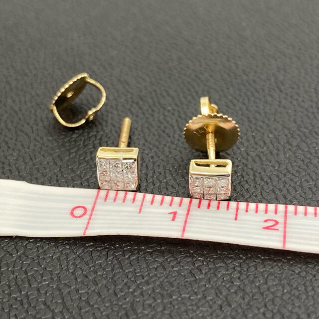 本物 0.25ct ダイヤモンド 14k YG イエローゴールド ピアス 2個