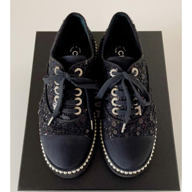 NEW限定品】 CHANEL レア ツイードレースアップシューズ ブラック 36.5