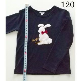 アーヴェヴェ(a.v.v)のa.v.vうさぎモチーフカットソー　ネイビー　120(Tシャツ/カットソー)