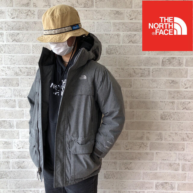 【美品】The North Face　ダウン　グレー　US製BOY‘ｓ　ＭMオーバーサイズ