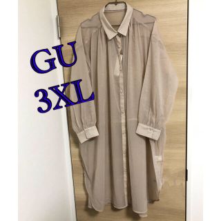 ジーユー(GU)の◯特価◯GU シアーシャツワンピース(長袖)　BEIGE　3XL(シャツ/ブラウス(長袖/七分))