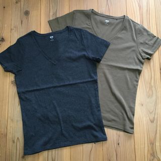 ユニクロ(UNIQLO)のユニクロ スーピマコットン Vネック 半袖カットソー Tシャツ 2枚セット L(Tシャツ(半袖/袖なし))