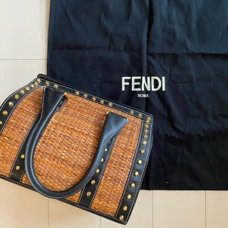 フェンディ(FENDI)のFENDI フェンディ カゴバッグ ミニボストン ラタン ハンドバッグ スタッズ(ハンドバッグ)