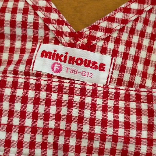 mikihouse(ミキハウス)のMIKIHOUSE クマアップリケ ギンガムチェック だるまオール キッズ/ベビー/マタニティのベビー服(~85cm)(ロンパース)の商品写真