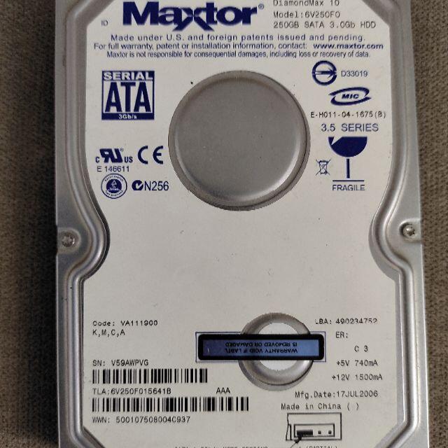 3.5インチ HDD Maxtor 6V250F0 250GB | フリマアプリ ラクマ