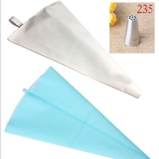 モンブラン口金 (ステンレス製) +絞り袋（青 1 pcs） 二点セット(調理道具/製菓道具)