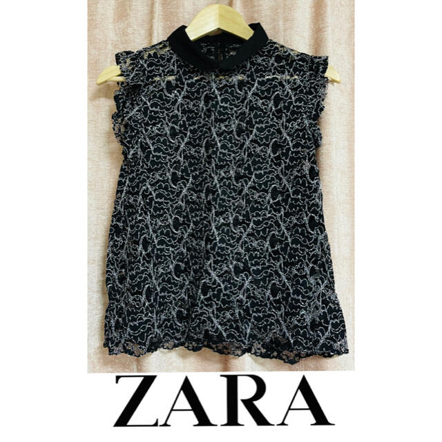 ZARA(ザラ)のZARA WOMAN 花柄レースのノースリーブ　Ｌサイズ レディースのトップス(シャツ/ブラウス(半袖/袖なし))の商品写真