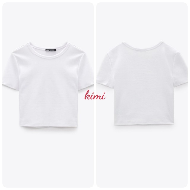 ZARA(ザラ)のZARA (M　白)　クロップド丈Tシャツ   レディースのトップス(Tシャツ(半袖/袖なし))の商品写真