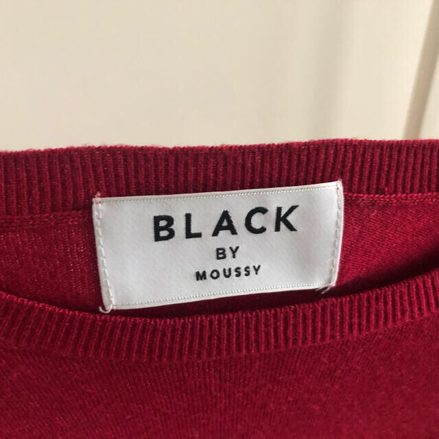 BLACK by moussy(ブラックバイマウジー)のblack by  moussy 七分袖ニットトップス　レッド　フリーサイズ レディースのトップス(カットソー(長袖/七分))の商品写真