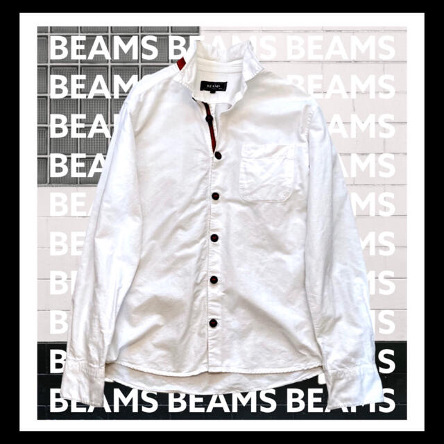 BEAMS(ビームス)のビームス　レザーパイピングコットンシャツ　白シャツ　綿　羽織　長袖　トップス メンズのトップス(シャツ)の商品写真