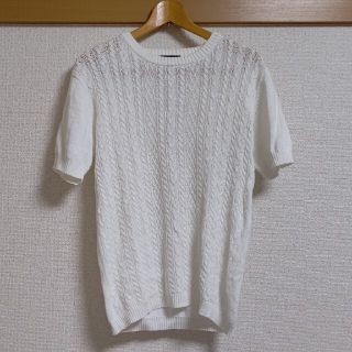 セマンティックデザイン(semantic design)の（古着）Semantic design サマーニットTシャツ　ホワイト(Tシャツ/カットソー(半袖/袖なし))