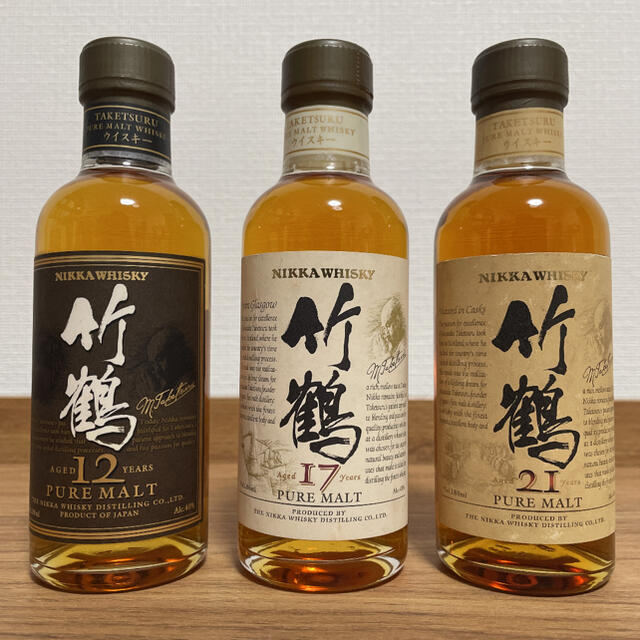 人気の新作 ニッカウヰスキー 旧ラベル!竹鶴12年、17年、21年180ml3本