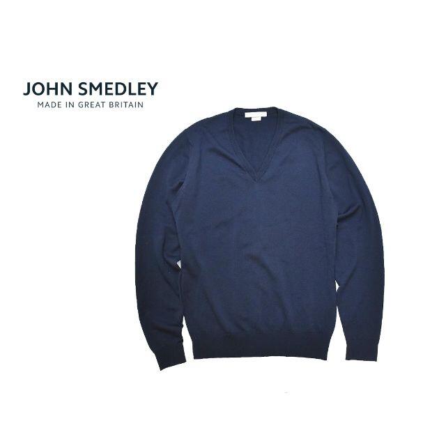 JOHN SMEDLEY Vネック ウールセーター ネイビー S