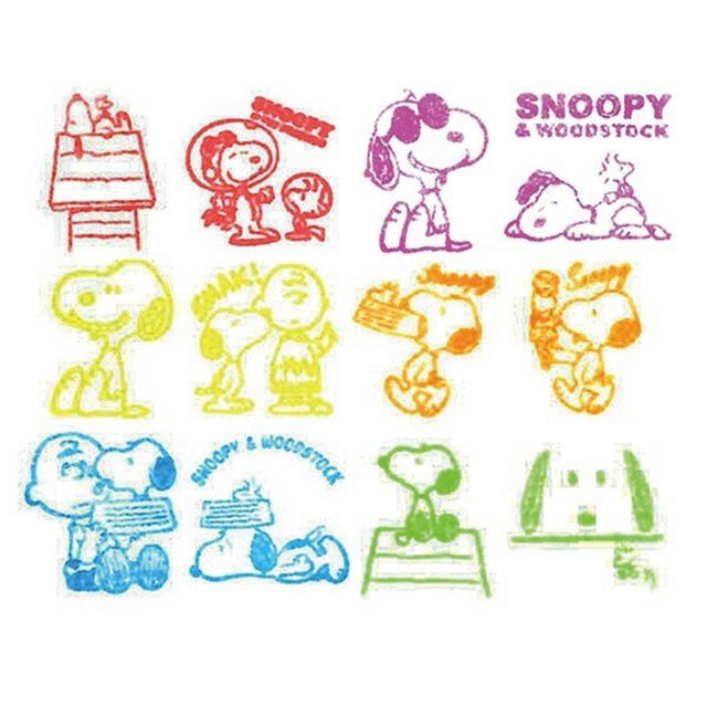 SNOOPY(スヌーピー)の●スヌーピー 　スクエア型スタンプ　12個セット インテリア/住まい/日用品の文房具(印鑑/スタンプ/朱肉)の商品写真