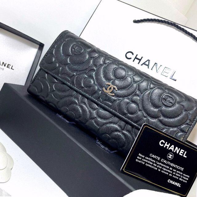 美品 CHANEL シャネル カメリア 長財布 黒 ブラック 激安価格 23500円
