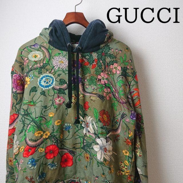 Gucci(グッチ)のGUCCI グッチ フローラスネーク パーカー フーディー オリーブグリーン S メンズのトップス(パーカー)の商品写真