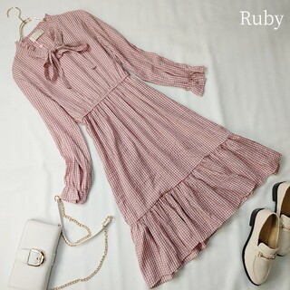 ルビー(RuBy)の【セール】新品 台湾系ガーリーファッション Ruby ボウタイフリルワンピース(ひざ丈ワンピース)