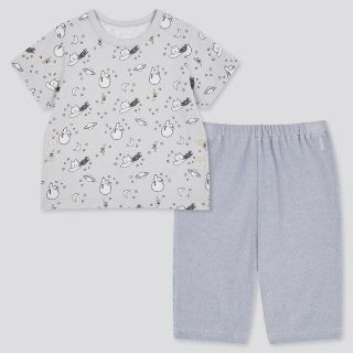 ユニクロ(UNIQLO)の新品　ユニクロ　スヌーピー　ピーナッツ ドライパジャマ　キッズ　半袖グレー110(パジャマ)