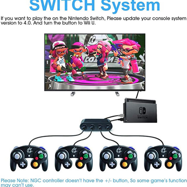 Nintendo Switch(ニンテンドースイッチ)のSwitch・PC・Wii用ゲームキューブコントローラ4ポートアダプタ新品未使用 エンタメ/ホビーのゲームソフト/ゲーム機本体(その他)の商品写真