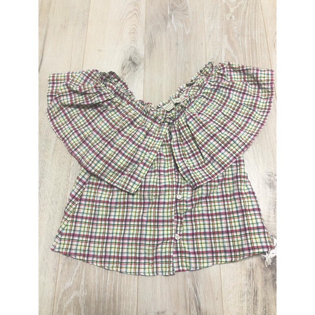 ZARA KIDS(ザラキッズ)のZARA kids チェックブラウス　オフショルダー　130 キッズ/ベビー/マタニティのキッズ服女の子用(90cm~)(ブラウス)の商品写真