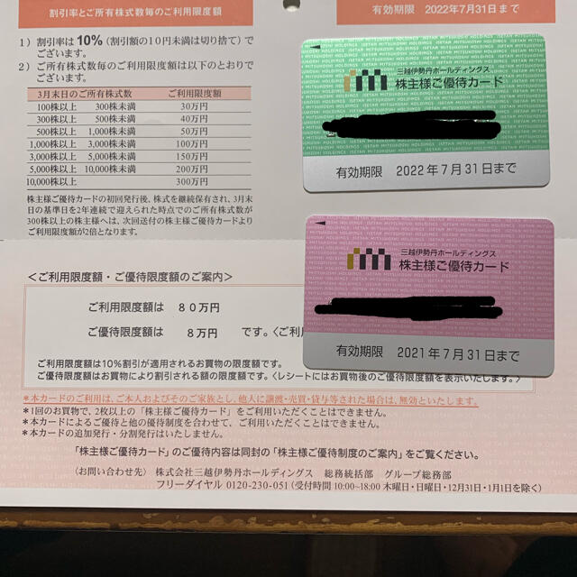 三越　伊勢丹 株主優待カード(80万円+おまけ付き)