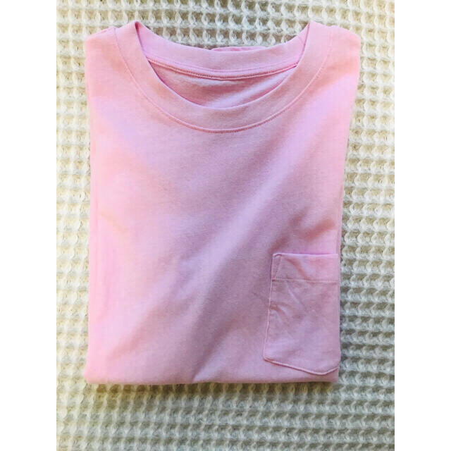 UNIQLO(ユニクロ)のユニクロ　ピンク　綿麻　Tシャツ　Mサイズ レディースのトップス(Tシャツ(半袖/袖なし))の商品写真