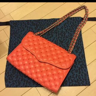 レベッカミンコフ(Rebecca Minkoff)のレベッカミンコフ オレンジ スタッズ ショルダーバッグ クラッチ トゲトゲ 美品(ショルダーバッグ)