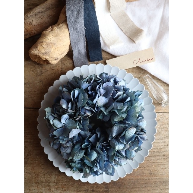 涼しげな藍色紫陽花のSimpleリース。紫陽花リース。ドライフラワー ...