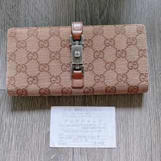 グッチ(Gucci)のGUCCI 長財布マイクロGGジャッキー金具キャンバスレザーブラウン(長財布)