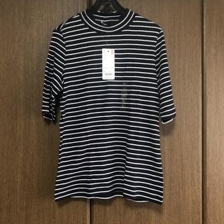 ユニクロ(UNIQLO)のユニクロ　リブボーダーハイネックT(最終お値下げ)(Tシャツ(半袖/袖なし))