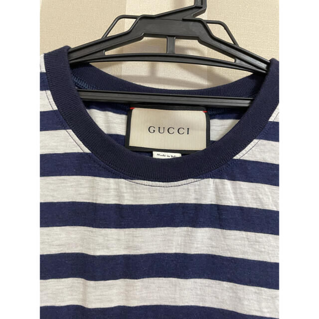 Gucci(グッチ)の訳あり GUCCI グッチ ボーダーTシャツ ブルー コットン シルク メンズのトップス(Tシャツ/カットソー(半袖/袖なし))の商品写真