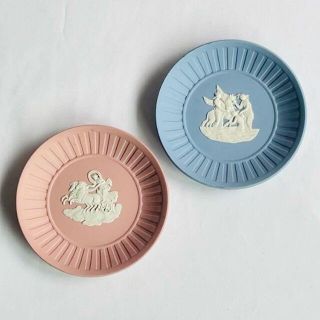 ウェッジウッド(WEDGWOOD)のウェッジウッド　ジャスパー　ミニプレート　ブルー・ピンク　ペアセット　陶器(置物)