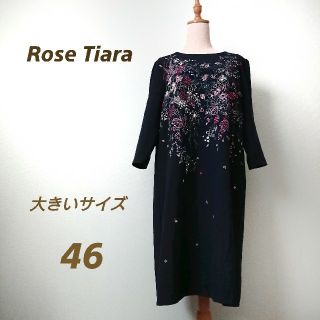 ローズティアラ(Rose Tiara)の【豪華】美品 ローズティアラ フラワー刺繍 ロングワンピース 大きいサイズ 46(ロングワンピース/マキシワンピース)