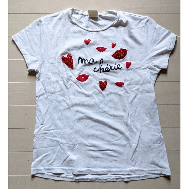 ZARA KIDS(ザラキッズ)のZara Kids★女児 Tシャツ 13/14 164 白 キス ハート★中古m キッズ/ベビー/マタニティのキッズ服女の子用(90cm~)(Tシャツ/カットソー)の商品写真