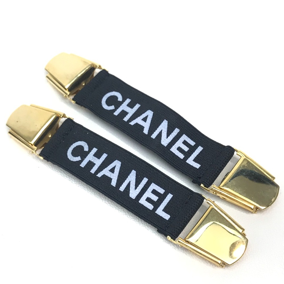 シャネル CHANEL ロゴ 左右ペア 袖止め ベルト ゴム ブラック×ゴールド金具