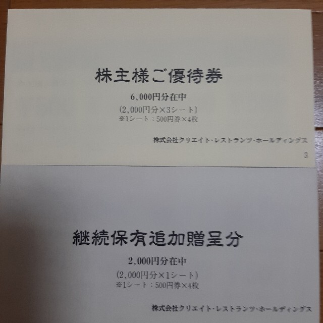 クリレス　株主優待　8000円優待券/割引券