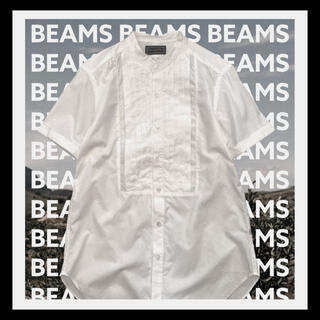 ビームス(BEAMS)のビームス　バンドカラーピンタックシャツ　白　半袖　ブラウス　シロ　スタンドカラー(シャツ)