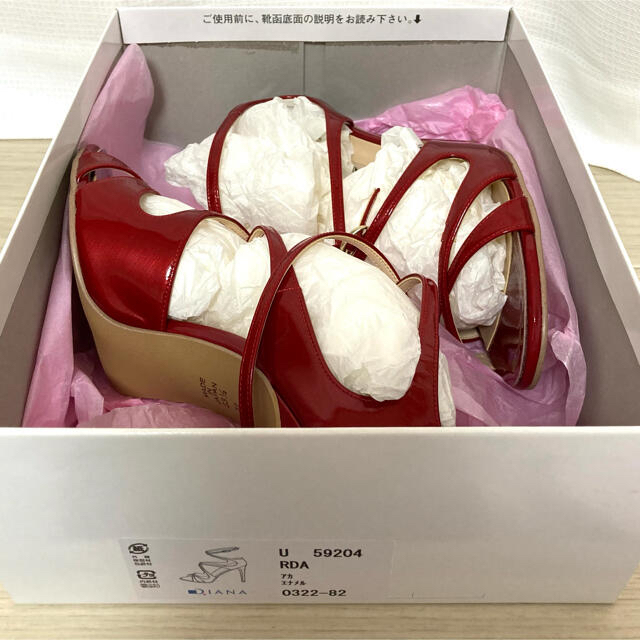 【美品】DIANA ダイアナ サンダル 赤 レッド エナメル 23.5cm