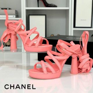 CHANEL - 495 シャネル レザー ストラップ サンダル ピンクの通販 by