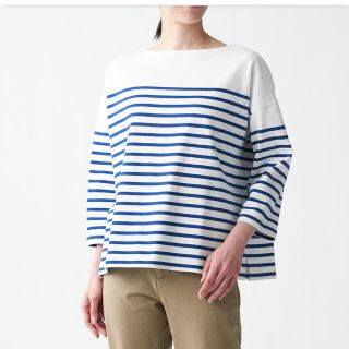 ムジルシリョウヒン(MUJI (無印良品))の無印良品パネルボーダーTシャツ　ブルー(Tシャツ(長袖/七分))